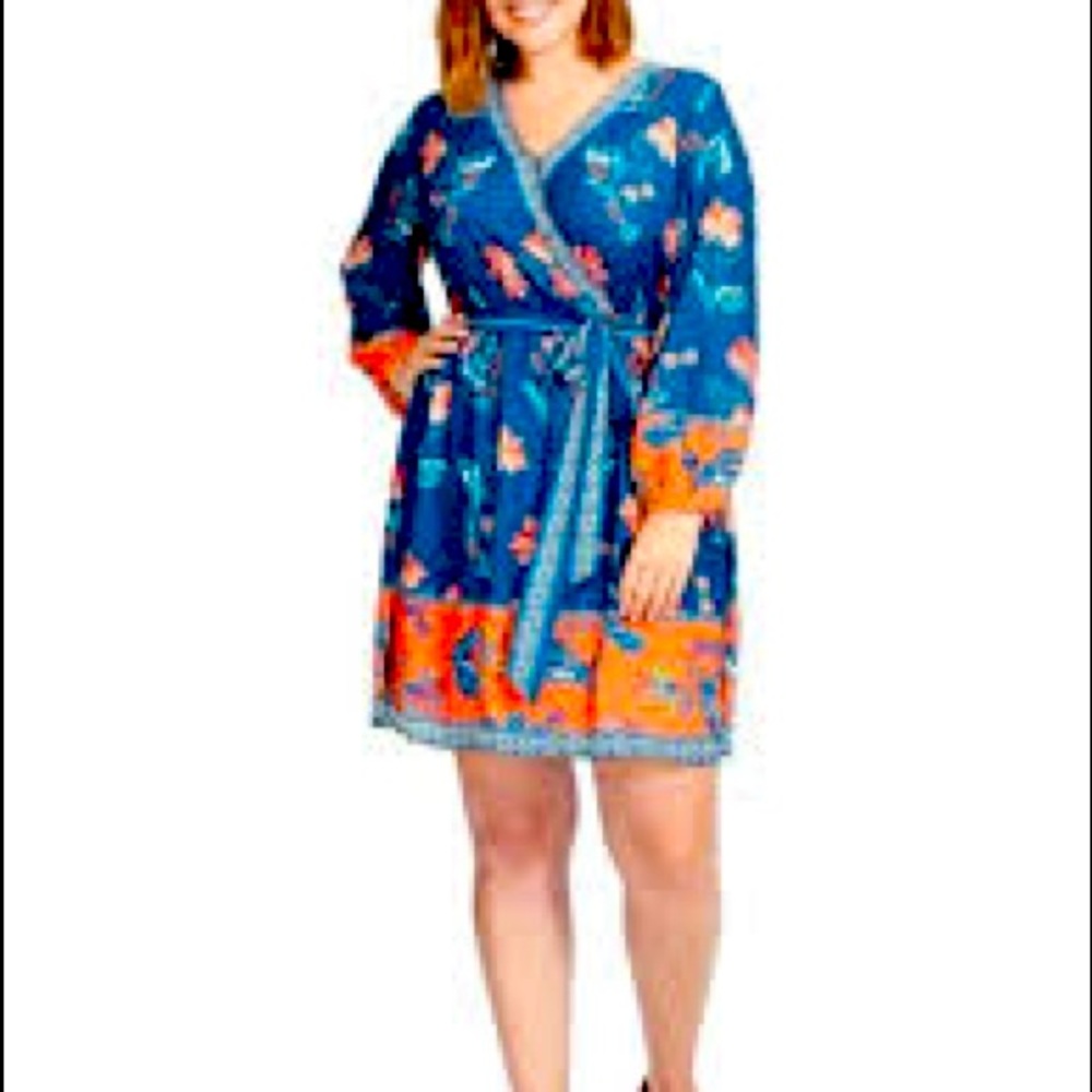 Flying Tomato 1X faux wrap dress